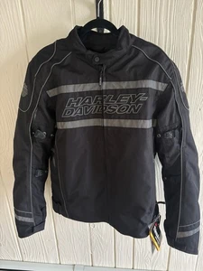 Hombres Harley Davidson Chaqueta Grande Negro Iluminación 360 Impermeable Ventilación Armadura - Imagen 1 de 9