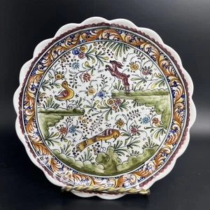 Faiancas De Coimbra Decorative 8” Plate Hand Painted Portugal Birds Deer - Picture 1 of 2