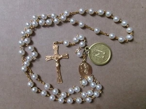 Schöner Sterling Schrein Unserer Lieben Frau vom Wunderbaren Glasperlen getönt Rosenkranz - Bild 1 von 6