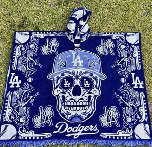 Dodgers Dia De MuertosAlpaca Wool Poncho Unisex, One Size Hooded,Made In Ecuador - Picture 1 of 5