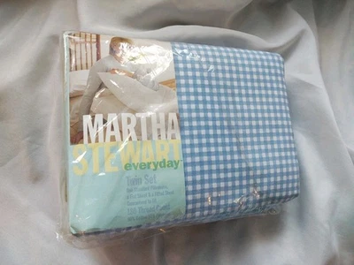 Martha Stewart Collection Twin Sheet Set Blue White Gingham Check 3 Piece  - Image 1 of 4