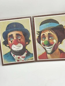 Vintage CHUCK OBERSTEIN Clown Prints on Wood Set of 2 ,6" x 8" New Old Stock - Picture 1 of 5