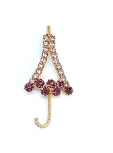 Precioso broche en forma de paraguas con pedrería de color amítata púrpura - Imagen 1 de 4