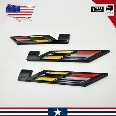 3x Black Colorful XT5 CTS SRX V Emblem 3D Metal Rear Trunk Fender Badge Sticker - Image 1 of 4