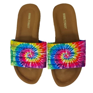 Sandalias Minnetonka para mujer Toboganes Heidi Tie Dye Zapatos Tela de verano Talla 8-9 - Imagen 1 de 10