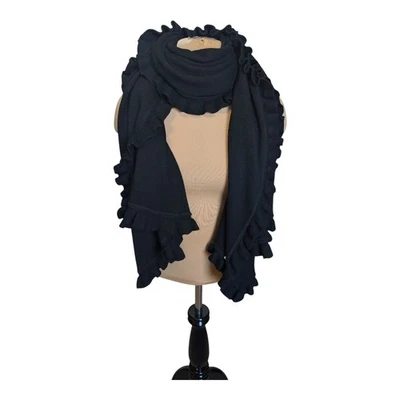 Bufanda Bloomingdale's con borde con volantes para mujer negra 100 % lana merino silenciosa de lujo  Foto 1 de 4