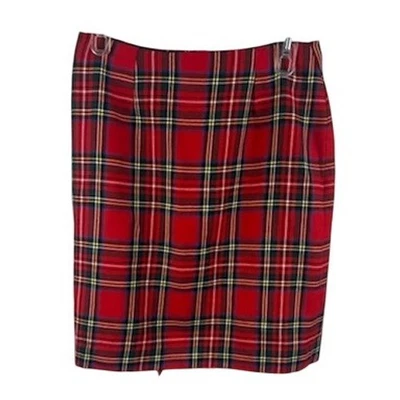 Юбка в клетку Rafaella 100% камвольная шерсть красная бахрома карьерная вечеринка женская размер 10 - Изображение 1 из 4