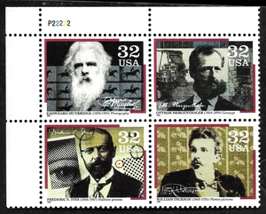 PIONEERS OF COMMUNICATION US 1996 SCOTT #3061-3064 MVF PLATE BLOCK of 32c STAMPS - Picture 1 of 6