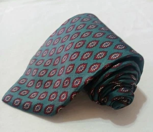 Jos A. Banks Executive Collection Teal Silk Tie W/Maroon,Tan Geometric Pattern. - Picture 1 of 8