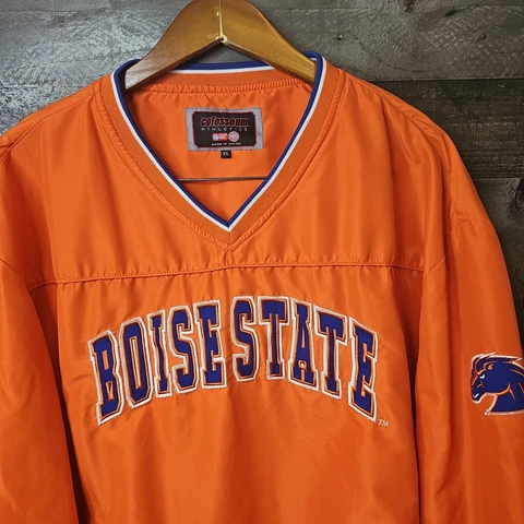 Boise State Broncos Jacket Mens XL Orange Windbreaker Pullover Pockets Lined Cover