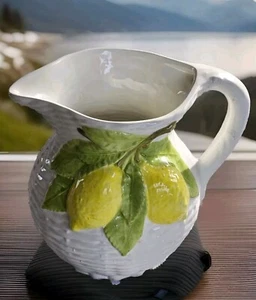 LEMON BASKET WEAVE PITCHER CERAMICHE DA TAVOLA ITALY 🇮🇹 HAND PAINTED MAJOLICA - Bild 1 von 10