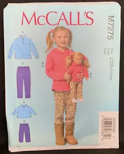 Felpa con cappuccio McCall's modello cucito M7275 taglia 2-5 bambina / bambola 18" LS top pantaloni - Foto 1 di 4
