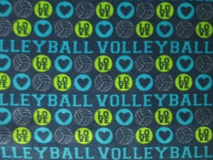 Volleyball Sports Love Ble Grn Words Ball Hearts Cotton Flannel Fabric FQ 30 W - Picture 1 of 4