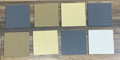 LEGO Lot of 8 16x16 Baseplate Tan, Dark Tan, White & Dark Gray  - Image 1 of 3