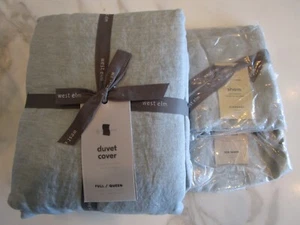 West Elm Flax Linen Melange full queen duvet 2 Standard Shams Washed Gemstone - Picture 1 of 3