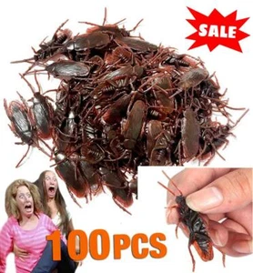 100 Prank Cockroaches Realistic Cock Roach Plastic Fake Creepy Bugs Gag Toy Joke - Picture 1 of 6