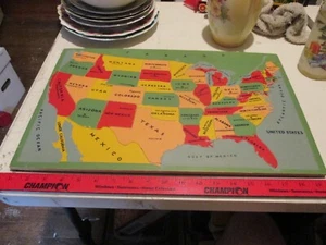 Vintage Wood Inlaid Map Puzzle United States USA Complete, Lower California  - Picture 1 of 5