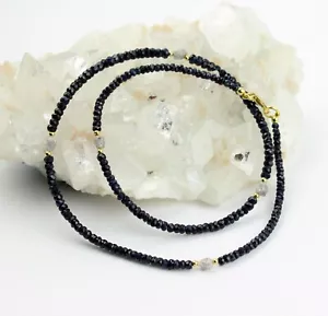 Zaffiro Catena Con Bianco Grigio Rohdiamant Sfaccettato Blu Pietra Collier 47 CM - Foto 1 di 4