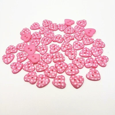 Pkg of 10 PINK HEART w/ DOTS 2-hole Resin Buttons 5/8" (15mm) Craft (1006) - Image 1 of 2