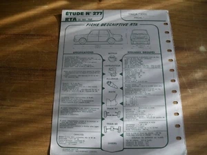 TECHNISCHES DATENBLATT SIMCA 1000 SPECIAL - Bild 1 von 1