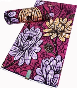 6 Yards| African Wax Cotton Fabric|100% Cotton- lovely flower - Picture 1 of 1