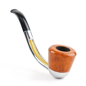 Pipa de tabaco Briar tazón de madera vástago curvo de aluminio pipa de fumar de metal - Imagen 1 de 8