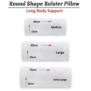 Round Shaped Bolster Pillow Hollowfibre Filled White Long Body Support Cushion. - Picture 1 of 5