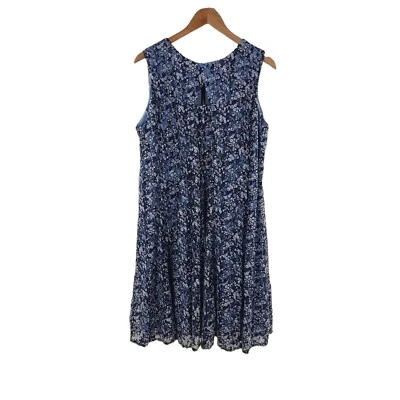 Vestido Julian Taylor NY Sin Mangas Encaje Azul Púrpura Floral Midi Forrado Foto 1 de 4