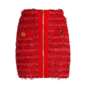 NEW Balmain Womens Size 38 (US 6), Tweed High-Waisted Miniskirt, Red - Picture 1 of 6