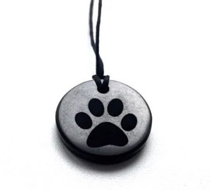 Pendant shungite engraved PAW Fullerenes Karelia EMF protection 45% carbon 30mm - Picture 1 of 2