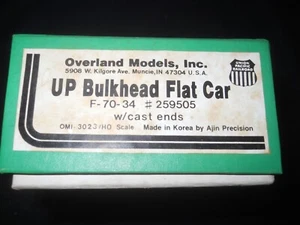 HO Brass Overland Models UP Bulkhead Flat Car F-70-34 Cast Ends w/ Trucks - Picture 1 of 2