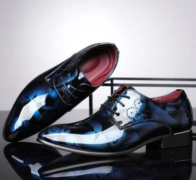 Novos Sapatos Masculinos Empresariais Couro Patente Brilhante Sapatos Formais de Casamento Tamanho com Cadarço - Imagem 1 de 4