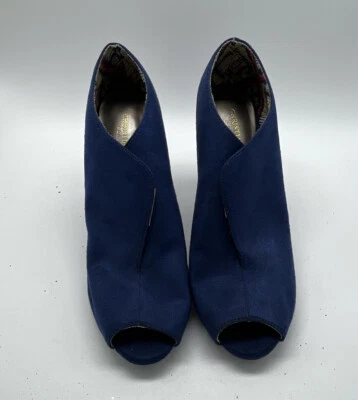 Christian Siriano Womens High Heel Front Slit Peep Toe Pumps Blue Suede 8 - Image 1 of 4