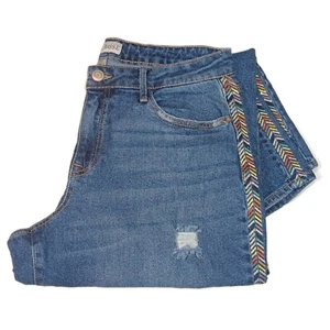 Knox Rose Straight Leg Damenjeans 10 bestickt distressed dunkle Waschung mittlerer Bund - Bild 1 von 3