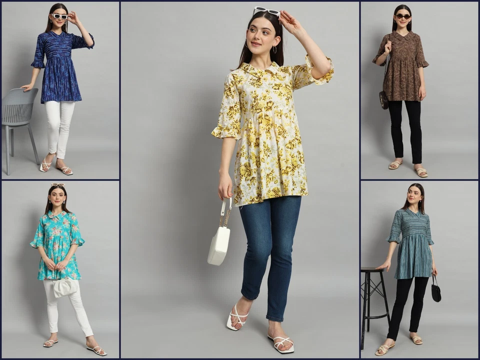 Camisa túnica blusa de algodón para mujer con estampado de mangas 3/4 Foto 1 de 1