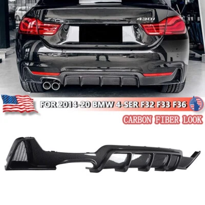 Rear Bumper Lip Twin Pipes Diffuser For 2014-20 BMW 4-Ser F32 F33 F36 428i 430i Foto 1 de 4