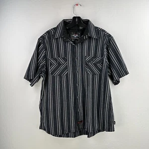 Fender Rock & Roll Religion Button Shirt Men XL Black Pinstriped Short Embroider - Picture 1 of 11