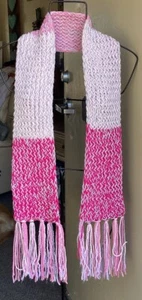 Hand Made Knitted Scarf Acrylic Yarn Varigated Colors Pinks & Light Gray Scarve - Picture 1 of 7
