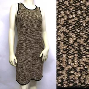 CARMEN MARC VALVO Sweater Cocktail Party Dress Peach GOLD Metallic SPARKLE M L - Picture 1 of 8