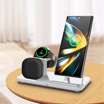 Estación de carga rápida 3 en 1 para reloj Samsung Galaxy 8/Ultra S25 Edge S24 Foto 1 de 4