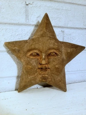 8" Old Star with Face Woodcarving Used as a Mold for Making Paper Mache Figurine - Image 1 of 4