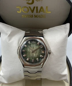 60er Jahre Vintage Jovial Uhr grün Herren 34mm Datum Swiss Made Handaufzug mit Box - Bild 1 von 24