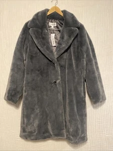 Cappotto lungo pelliccia sintetica The Drop donna Kiara vestibilità ampia grafite taglia L nuovo con etichetta - Foto 1 di 11