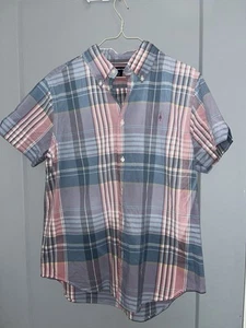 Ralph Lauren Sport Plaid Button Up Shirt Youth Size 14 Pink And Blue - Picture 1 of 7