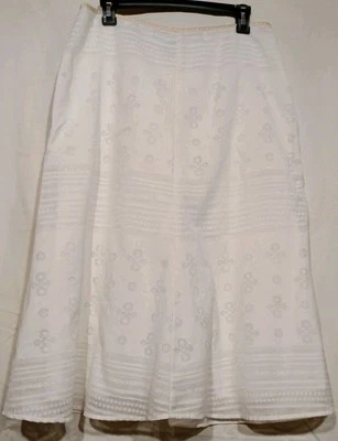 Falda De Colección Lagenlook Romántico Encaje Diseño Floral Blanco sobre Blanco Talla 12 Midi NOTA Foto 1 de 4