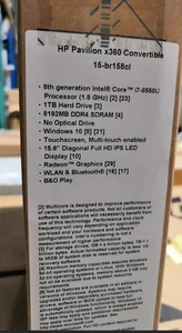 HP X360 2in1 15.6"FHD Touch i7-8550U 4GHz 8GB 1TB Radeon 530 2GB Backlit - Picture 1 of 3