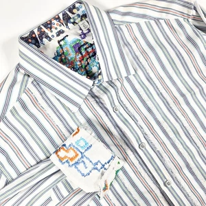 Robert Graham XL X-Large White Striped Flip Cuff Long Sleeve Button Up Shirt - Picture 1 of 7
