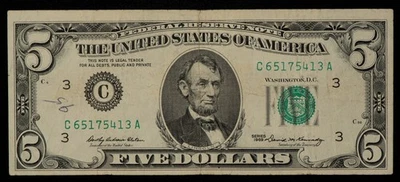 FR 1969-C $5 1969 Federal Reserve Note US - New High SN - CA1675 - Image 1 of 2