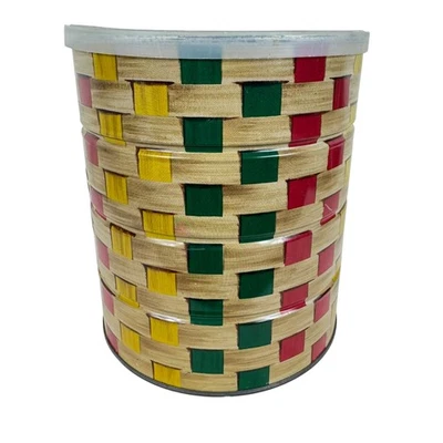 Lata de café vintage Folgers 3# de hojalata con tapa diseño colorido tejido cesta años 50 Foto 1 de 4