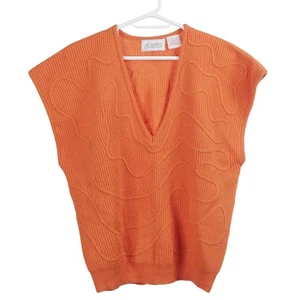 GIL AIMBEZ Vintage Sweater Vest L Orange Knit Wool V-Neck Oversized Unisex - Picture 1 of 7